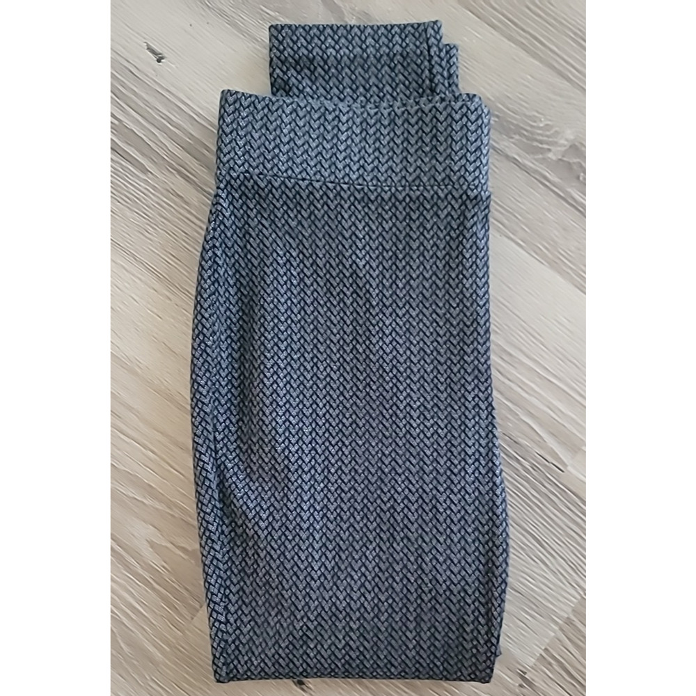 LOFT Women's Pants Medium Black Grey Stretch Herringbone Diamond Print Pull On